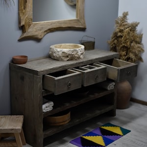 Bathroom Sink Vanity Table Vanity Handmade Wood, Reclaimed Wood Live Edge Vanities Sink Farmhouse Medieval Wooden Decor Gift for Her