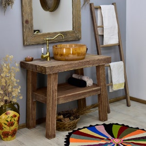 Bathroom Sink Handmade Reclaimed Rustic  Wood Live Edge Mid Century Wood Vanities Sink Farmhouse Wood Decor Home Gift Waschtisch Wood