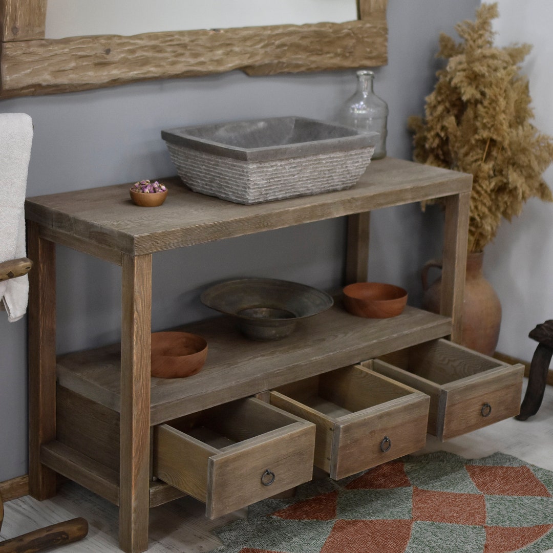Rustic Bathroom Sink, Reclaimed Wood Live Edge Vanities Sink Farmhouse