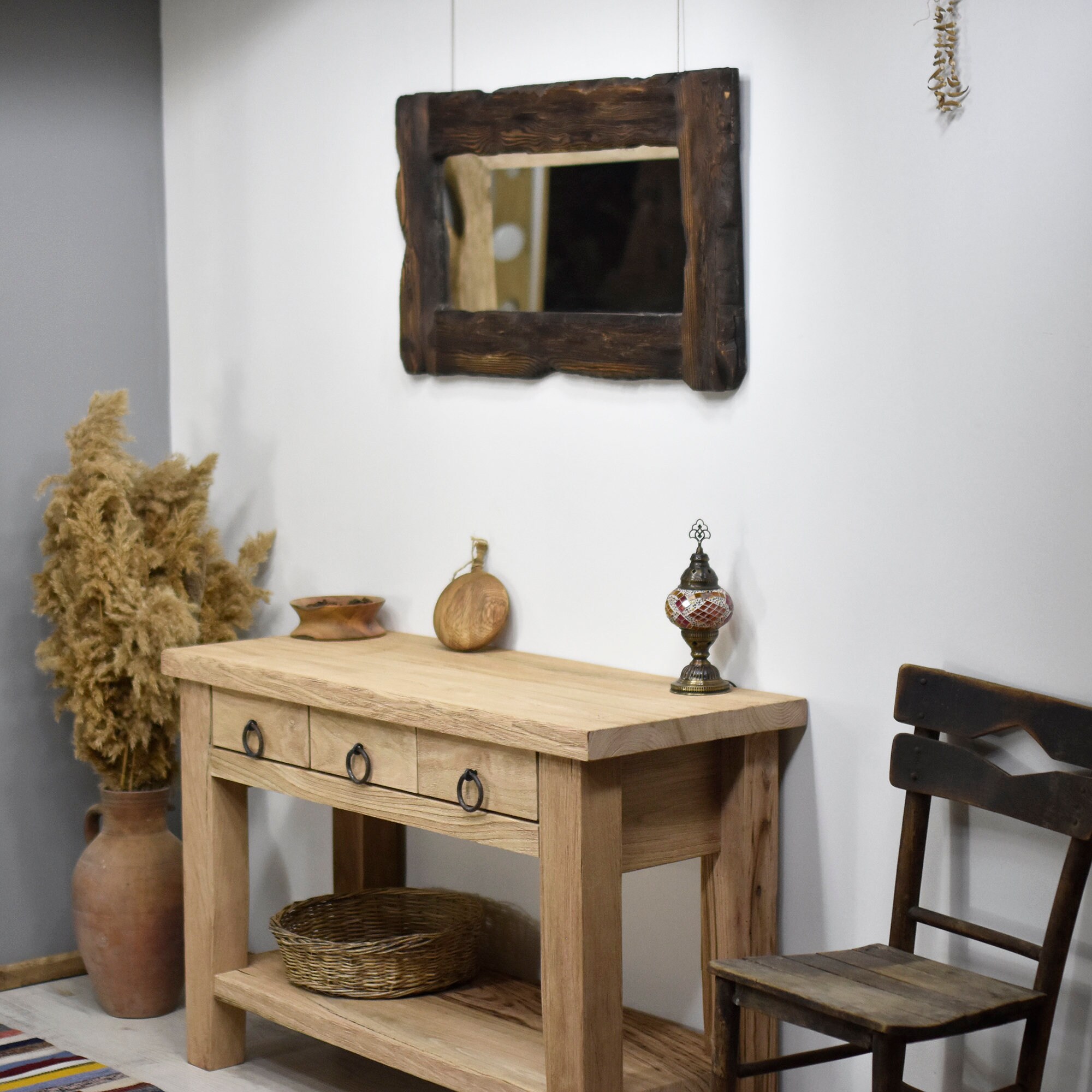 Rustic Mirror Wooden Mirror Natural Wood Mirror Farmhouse Etsy