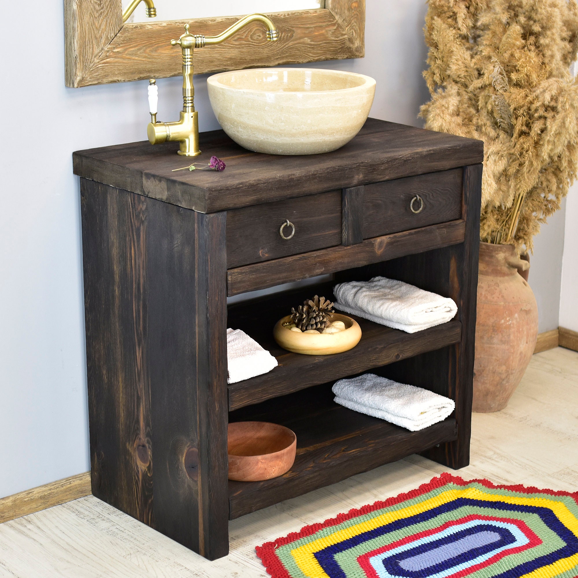 Rustic Bathroom Sink, Reclaimed Wood Live Edge Vanities Sink Farmhouse