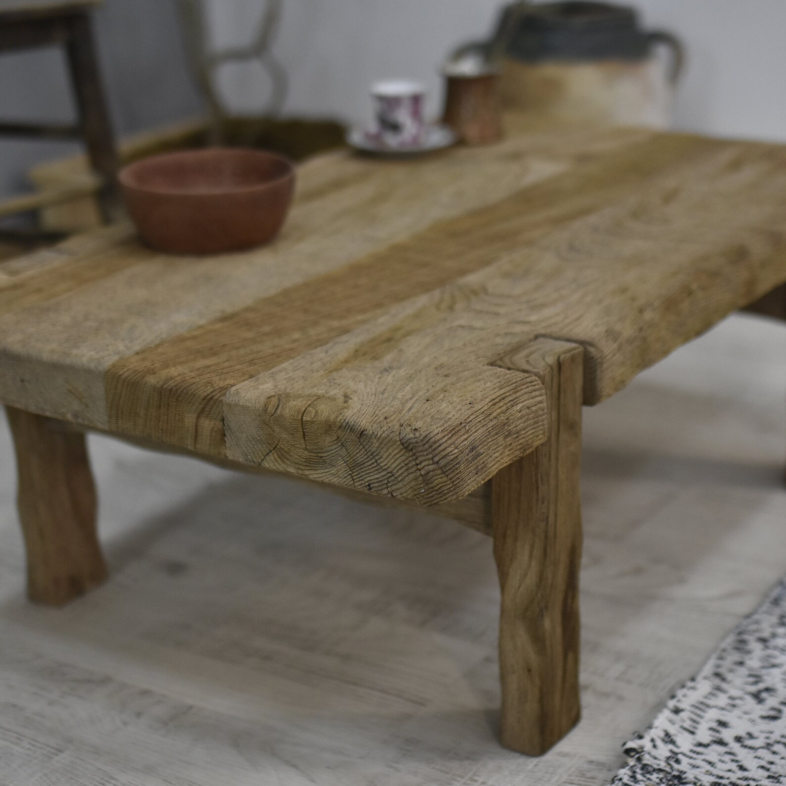 Handmade From Old Chestnut Wood. Rustic Coffee Table Live Edge Side