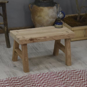 Chestnut Wood Handmade Rustic Textured Wood Coffee Table Vintage Chair Farmhouse Vintage Coffee Table Plant Shelfstair Step