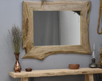 Mirror Rustic Natural Wood Handmade Farmhouse Live Edge Mirror Large Bathroom Wall and Floor Mirror Recycled Unique Large Gift for Women