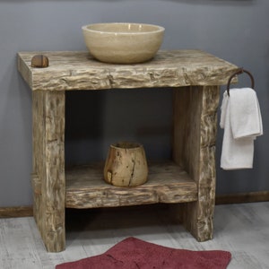 Bathroom sink vanity rustic custom  hanmade reclaimed wood live edge vanities sink farmhouse wooden decor gift for her mid century cabinet