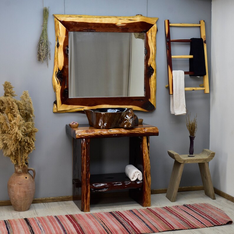 Rustic Bathroom Sink Vanity Reclaimed Wood Live Edge Vanities Etsy