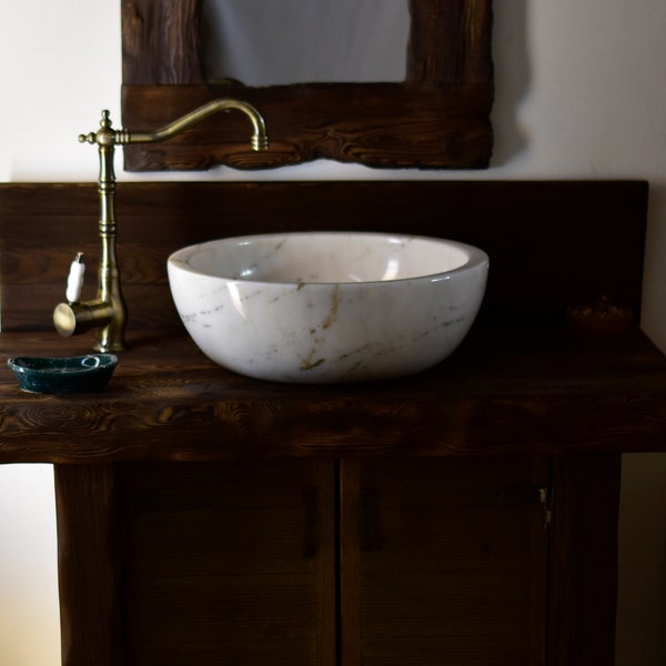 Marble Stone, Handmade, Bathroom Sink Vanity, Marble Bowl, Bowl Sink, Stone Vessel Sink, Kitchen Sink,Irregular Shape  Stone Turkish Marble
