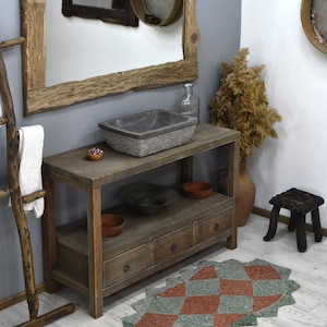 Rustic Bathroom Sink  Reclaimed Wood Live Edge Vanities Sink Mid Century Wooden Farmhouse Bathroom Sink with Drawers WoodenDecorGift Hanmade