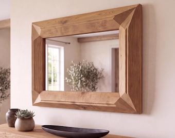 Rustic Reclaimed Wood Mirror, Live Edge Wall Mirror, Handmade Solid Wood Frame Mirror, Farmhouse Bathroom Vanity Mirror, Natural Wood Decor