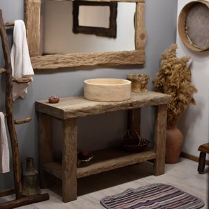 Bathroom Sink Vanity Table Medieval Wooden Vanity Handmade Reclaimed Vintage Wood Live Edge Vanities Sink Farmhouse Wooden Decor Gift for He