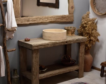 Bathroom Sink Vanity Table Medieval Wooden Vanity Handmade Reclaimed Vintage Wood Live Edge Vanities Sink Farmhouse Wooden Decor Gift for He