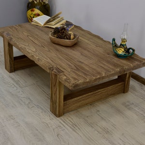 Coffee table rustic chestnut wood for living room live edge side table wood rustic mid century farmhouse furniture rectangular vintage like