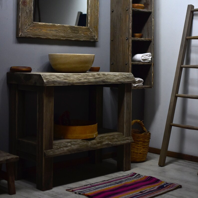 Rustic Bathroom Sink Vanity Reclaimed Wood Live Edge Vanities Etsy
