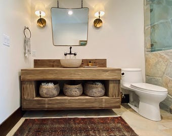Handmade Rustic Bathroom Sink Table Custom Design, Antique Recycled Solid Wood Vanity Sink with Natural Edges