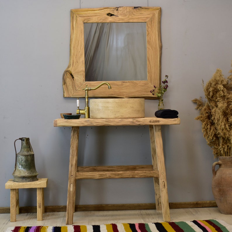 Bathroom Sink Reclaimed Wood Live Edge Vanity: Rustic Farmhouse Sink ...