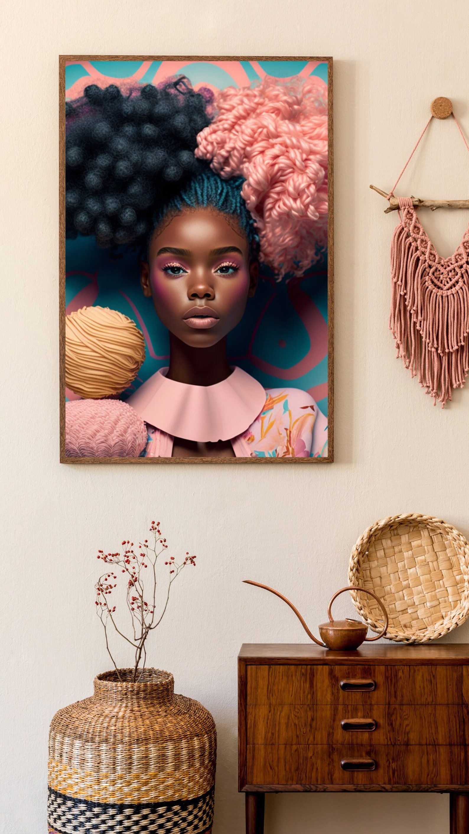 African Fashionable Girl in Pink, Digital Print, Wall Art, Wall Decor