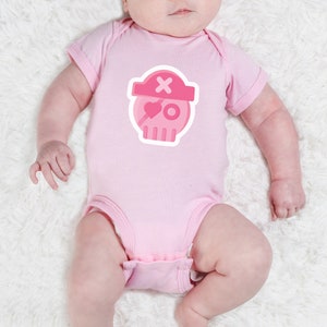 Pirate Onesie®, Baby Girl, Pirate Skull, Pirate Birthday, Jolly Roger, Baby Shower Gift, Pink, Rabbit Skins Bodysuit, Jolly Roger Gems