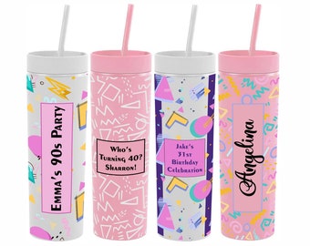 Monogrammed 90s/80s Themed Skinny Tumbler