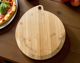 Personalized Bamboo Pizza Board | Laser Engraved Family Name Gift