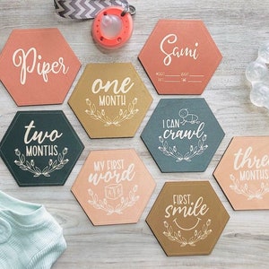 Marqueurs d'étape en bois, cartes hexagonales d'étape mensuelle pour bébé, accessoires photo première année, cadeau de baby shower