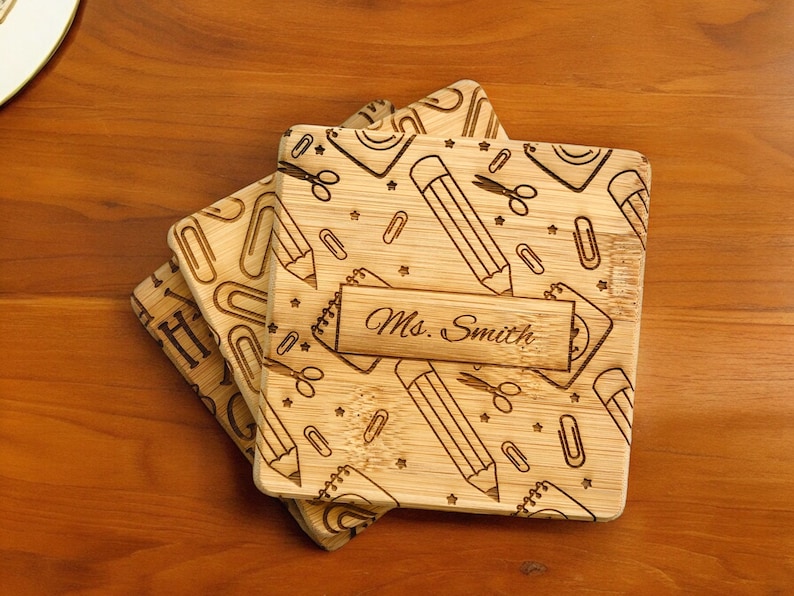 Personalized Teacher Appreciation Bamboo Coasters - Etsy