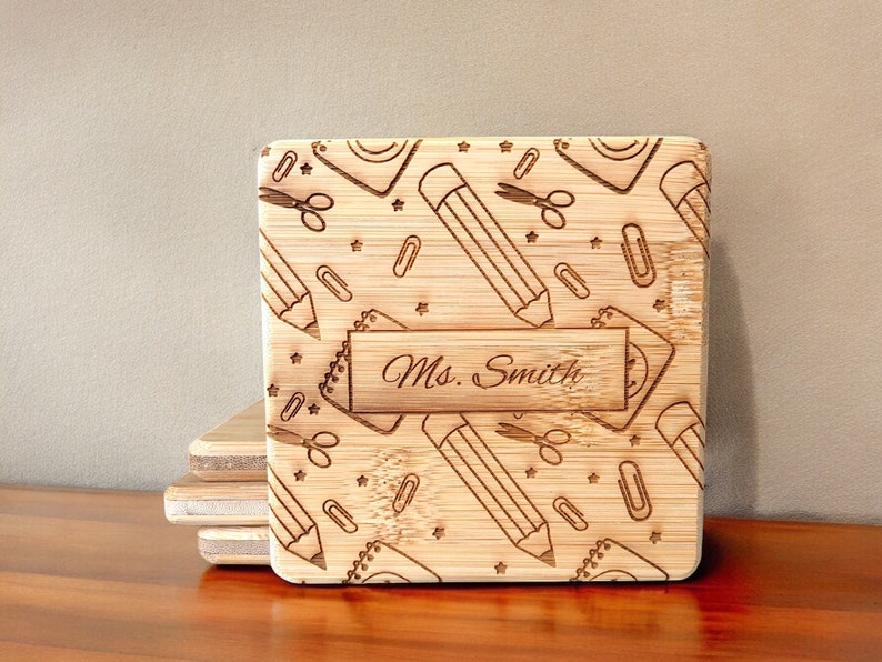 Personalized Teacher Appreciation Bamboo Coasters - Etsy