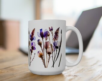 Floral Elegance: 15 oz Ceramic Mug with Uplifting Floral Print!