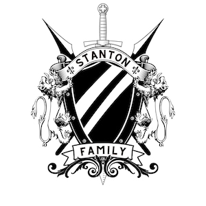Family crest logo, Custom canva, Shield with lion, crown. Coat of arms canva