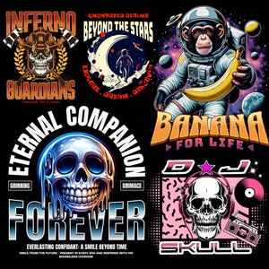 Modern Streetwear PNG Set, Casual T-Shirt Design Bundle, City Life T-Shirt Designs, Biker Gang Design Bundle
