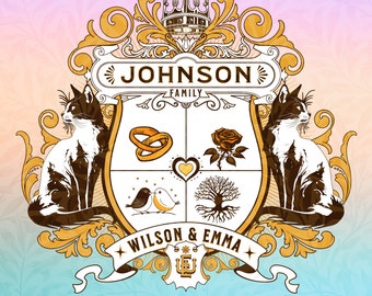 Personalized family crests - coat of arms, Wedding, New Home, Anniversary, Family Gift.