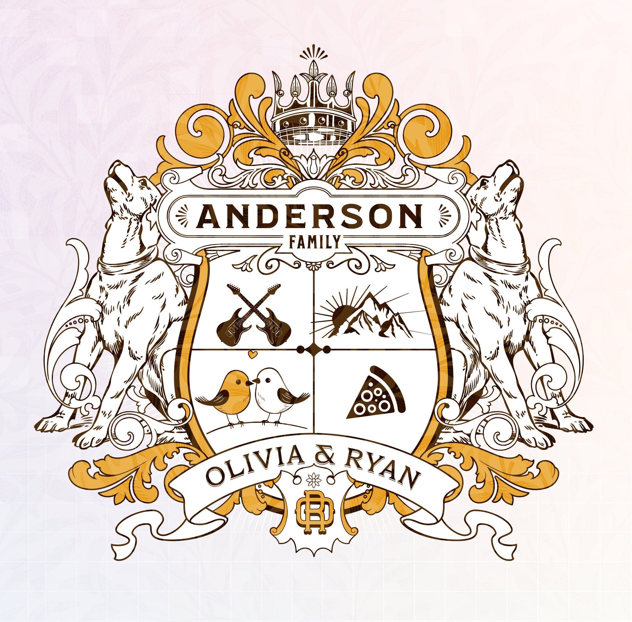 Personalized family crests - coat of arms, Wedding, New Home, Anniversary, Family Gift.