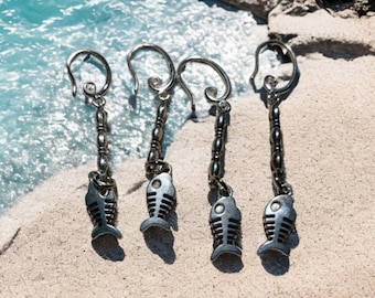 Skeleton fish drop earrings