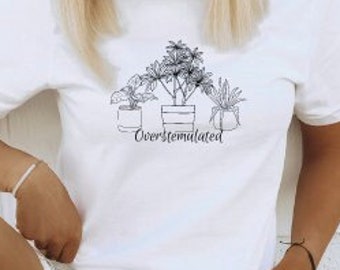 Printed Overstimulated Comfort White Unisex Tee, Ultra Soft Tee Shirt, Monochromatic Tee - Tee