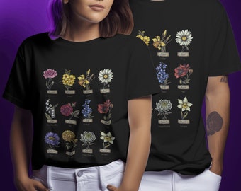 Birth flower Soft T-Shirt, Unisex, Vintage Flower Shirt, Mother’s Day Gift, Gift for Mom, Grandma Gift, Mom Shirt, Calendar Shirt, Months