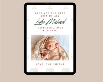Christmas Newborn Birth Announcement, Editable Winter Card (Digital)