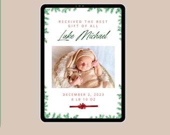 Christmas Newborn Birth Announcement Template, Winter Foliage (Digital)