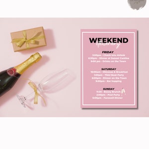Bachelorette Itinerary Digital Template, Bachelorette Weekend, Printable Itinerary, Instant DIY  #T10S4