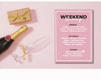 Bachelorette Weekend Itinerary Template, Printable 5x7 (Digital)
