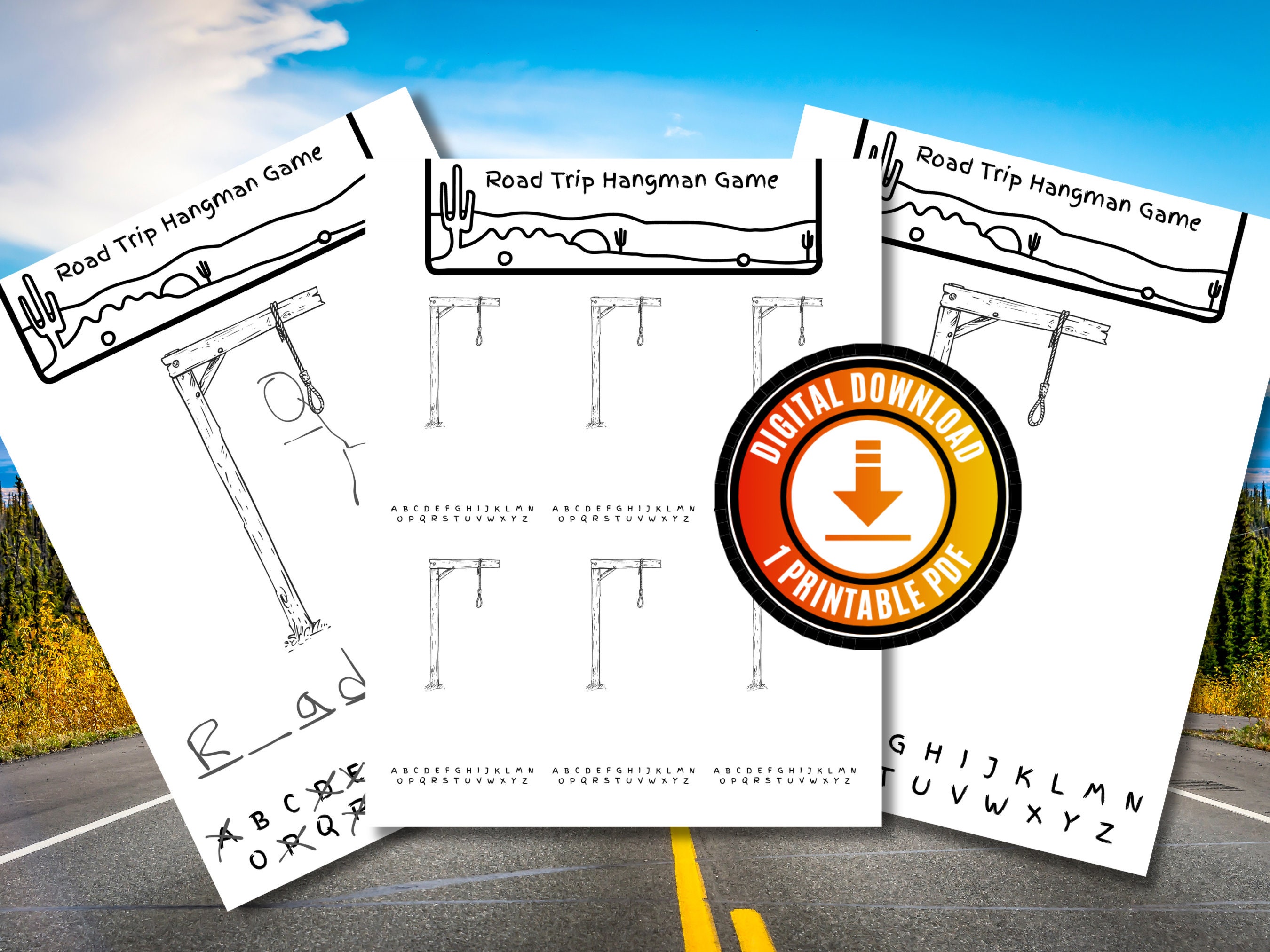 Road Trip Hangman Game Printable Fun Road Trip Games for Kids Road Trip ...