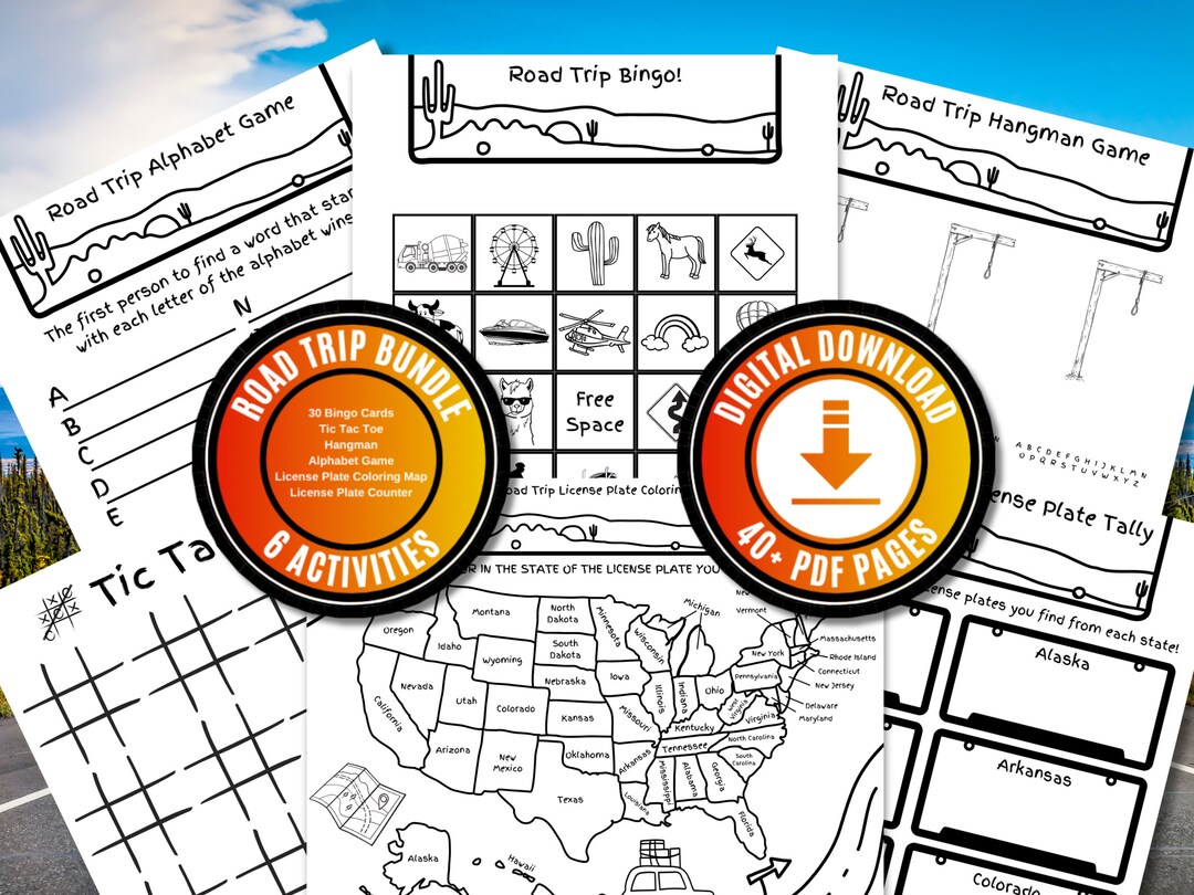 Printable Ttc Mini Rideguide Road Trip Game Bundle Printable Bingo Tic Tac Toe Hangman Alphabet Game ...