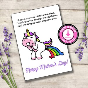 Carte de fête des mères drôle Roses sont rouge poème caca humour imprimable fête des mères carte cadeau drôle fête des mères cadeau drôle téléchargement numérique pour maman