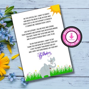 Verjaardagskaart gedicht voor moeder olifant thema verjaardagscadeau afdrukbaar gedicht verjaardagskaart cadeau voor moeder gedicht digitale download verjaardagscadeaus