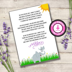 Muttertagskarte Gedicht Elefant Thema Muttertagsgeschenk druckbare Gedicht Muttertagskarte Geschenk für Mutter Gedicht digitaler Download Muttertagsgeschenke