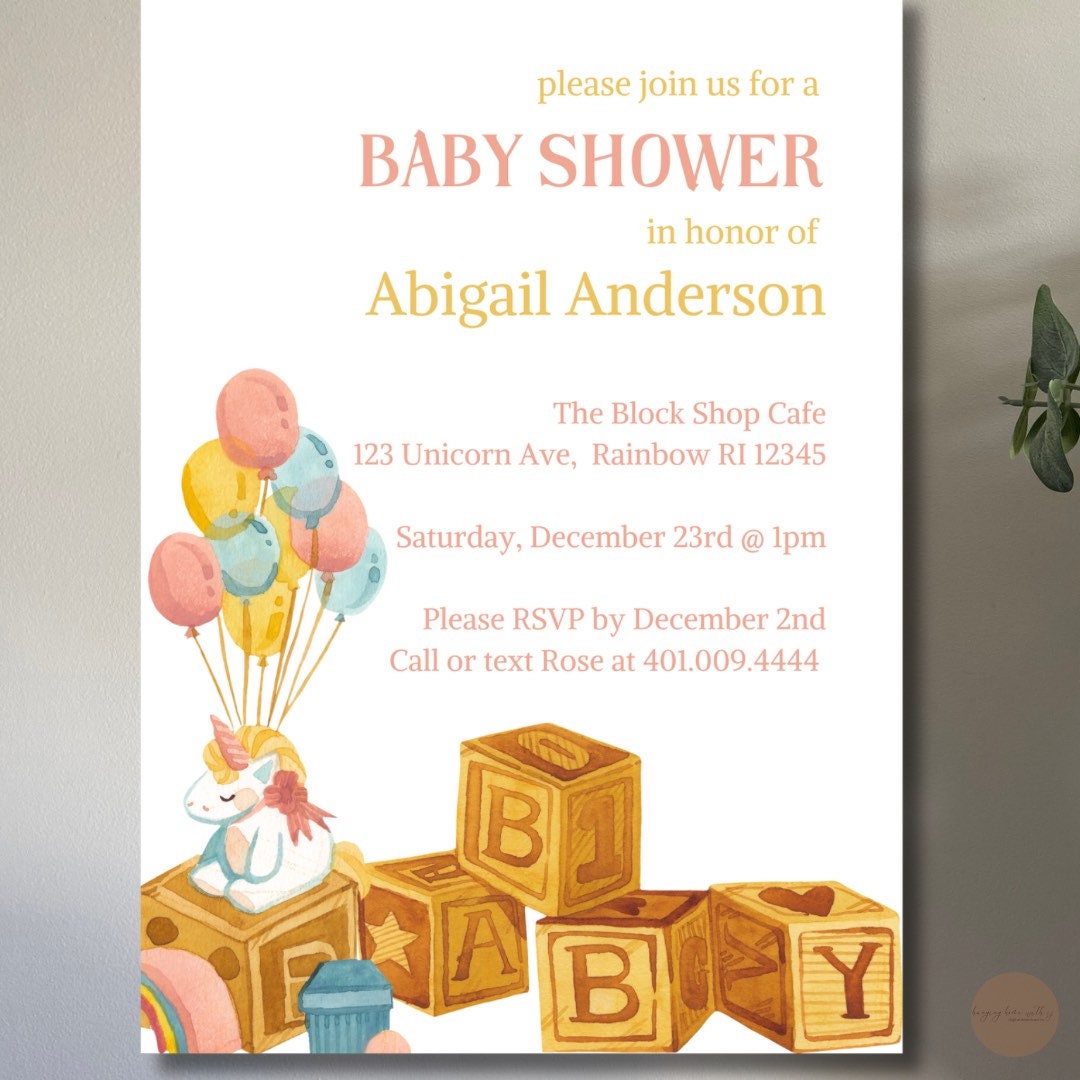 Editable Baby Blocks Shower Invitation Baby Girl Shower Etsy