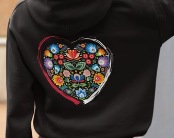 Polsk luvtröja - Polens flagga blommor hjärta - Polsk hjärtluvtröja - Polsk folklore - Gåva för polskt arv