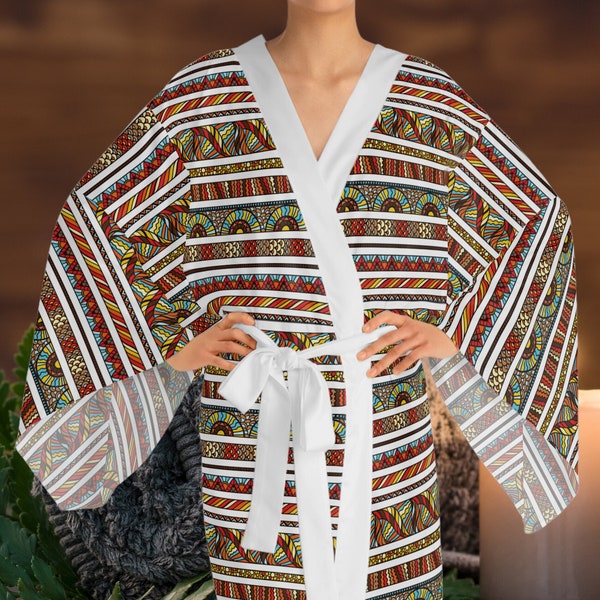 Long Sleeve Kimono Robe Ethnic Robe Native Culture Robe Womens Dressing Gown Bath Robe Gift for her Spa Robe Home Wear Robe Elegant and Cozy
