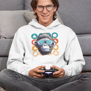Fun Monkey and Joystick Gamer Hoodie - Perfect for Gaming Enthusiasts - Gamer Hooded Sweatshirt