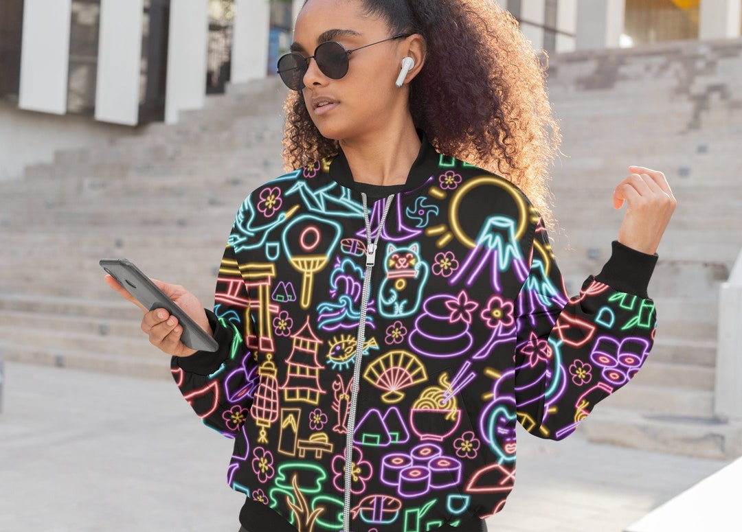 Neon Geometric Women's Bomber Jacket
