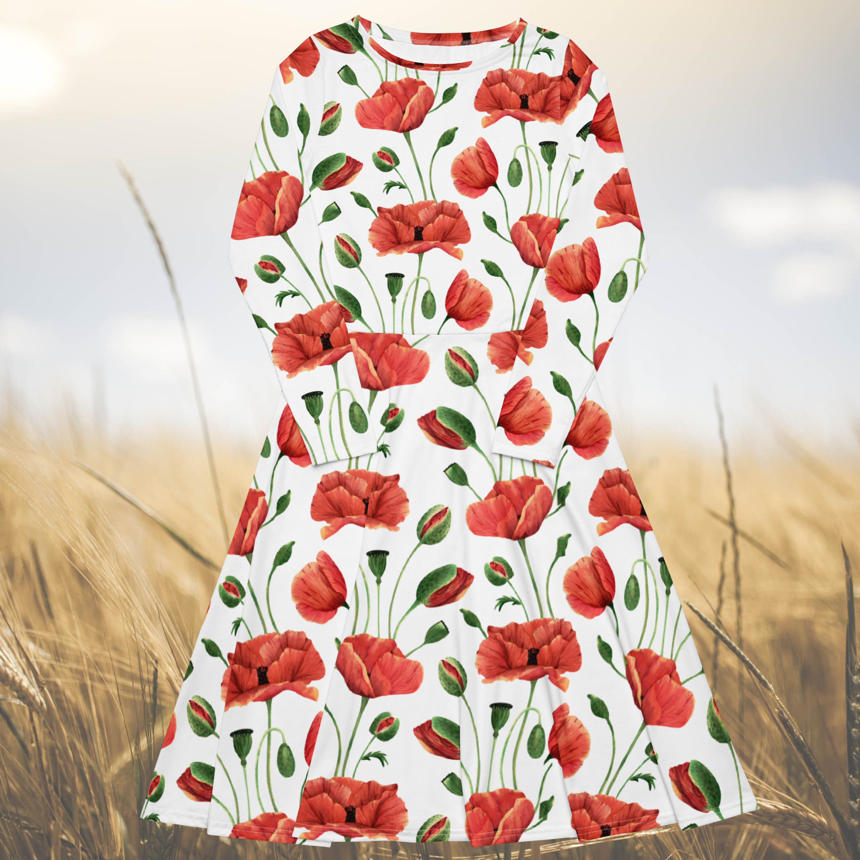 red and white poppy dress Poppy Tropical Maxi Dress-Red/White L