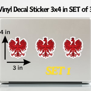 Polska Polish Eagle Orzel Vinyl Decal Sticker 3" x 4" SET of 3 and 6 | Poland Pride Decal